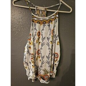 Alter'd State Tank/ Blouse Graphic White Spaghetti Strap flowy Size Medium‎ (A5)